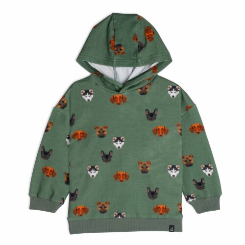 Hooded Fleece Top With Printed Dogs Perspective: front