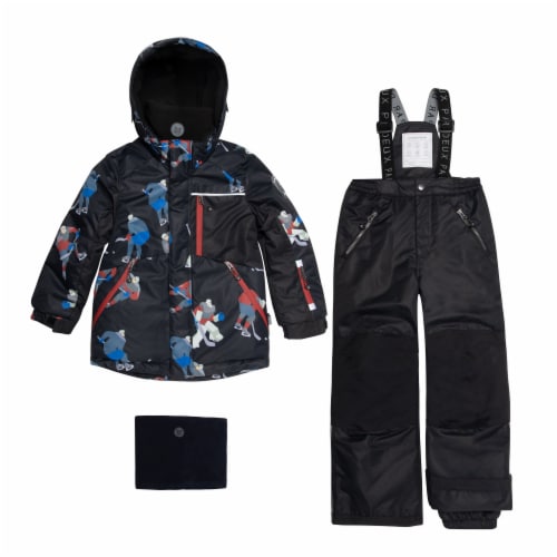 Two Piece Snowsuit Printed Hockey Players Black Perspective: front