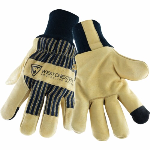 West Chester® Men's Premium Grain Pigskin Leather Palm Gloves - Black/Tan Perspective: front