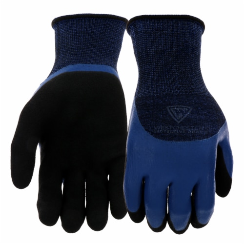 West Chester Protective Gear Blue Polyester Double Dipped Latex Grip Gloves Perspective: front