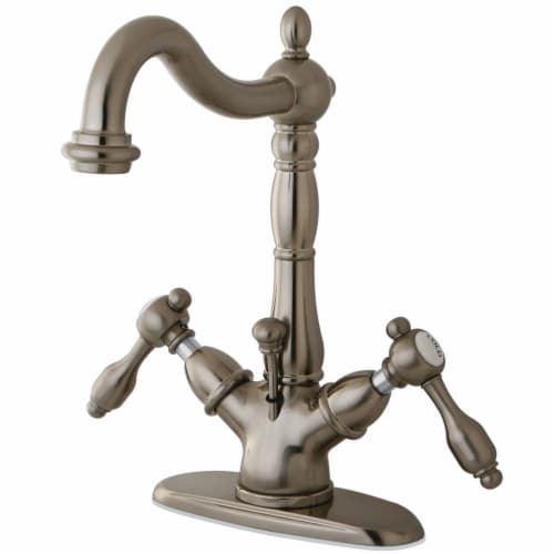 KS1438TAL Tudor Two-Handle Bathroom Faucet with Brass Pop-Up and Cover Plate, Brushed Nickel Perspective: front