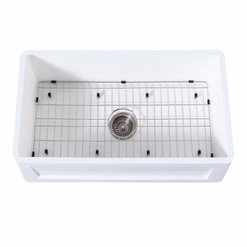 Gourmetier KGKFA301810SQ Modern Farmhouse Single Bowl Kitchen Sink with Strainer & Grid - Mat Perspective: front