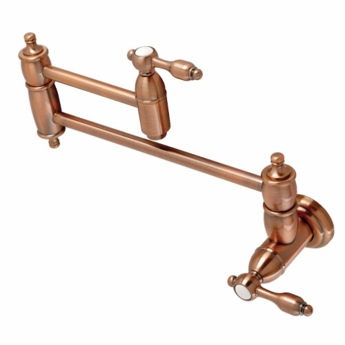 Kingston Brass KS310TALAC Tudor Wall Mount Pot Filler Kitchen Faucet, Antique Copper Perspective: front