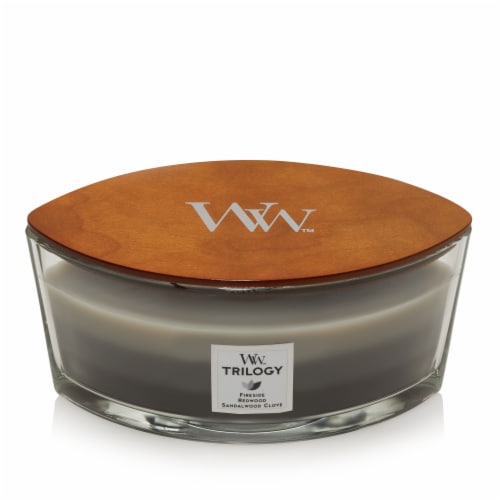 WoodWick™ Fire Side Red Wood Sandalwood Clove Candle Perspective: front