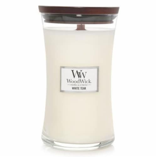 Woodwick® White Teak 21.5 Oz.ֲ Large Hourglass Candle Perspective: front