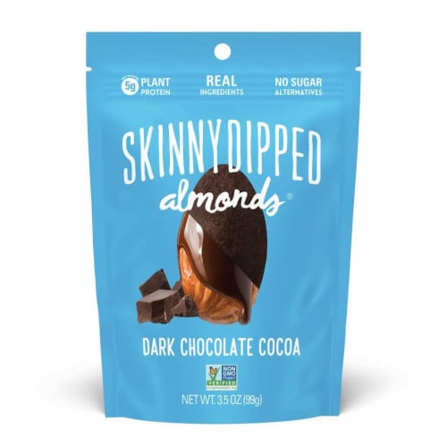 Skinny Dipped Almonds® Dark Chocolate Cocoa Perspective: front