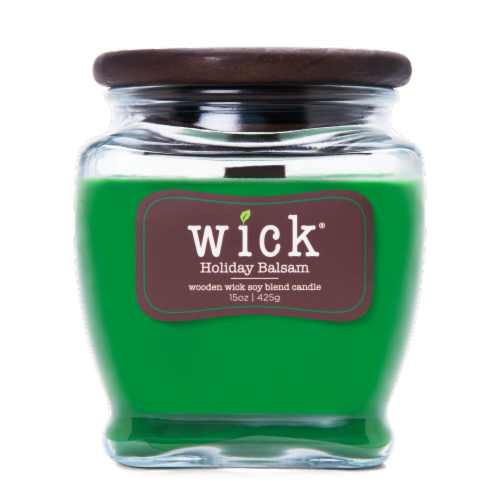 Wick® Holiday Balsam Wooden Wick Soy Blend Candle - Green Perspective: front
