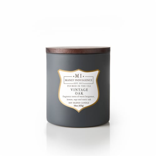 Manly Indulgence Vintage Oak Scent Soy Blend Candle - Dark Gray Perspective: front