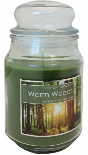 Everyday Escapes Warm Woods Jar Candle - Olive Green Perspective: front