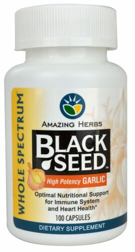 Amazing Herbs  Black Seed™ with High Potency Garlic Capsules Perspective: front