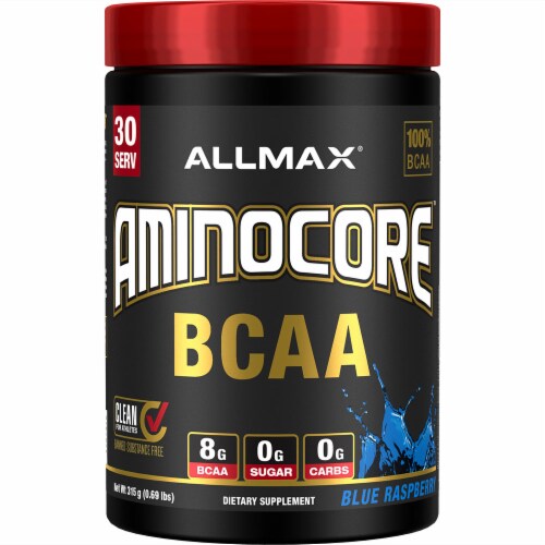 ALLMAX Nutrition® Aminocore™ BCAA Blue Raspberry Dietary Supplement Perspective: front
