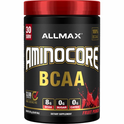 ALLMAX Nutrition® Aminocore™ BCAA Fruit Punch Dietary Supplement Perspective: front
