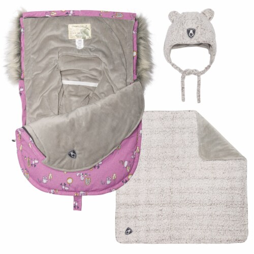Printed Woodland Animals Baby Pouch Lilac Perspective: front