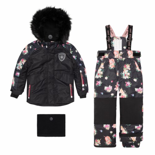 Printed Unicorns Two Piece Snowsuit Black Perspective: front