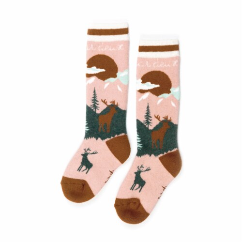 Jacquard Ski Socks Pink, Brown And Green Perspective: front