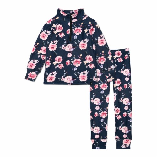 Two Piece Thermal Underwear Navy With Printed Roses Two Piece Thermal Underwear Navy With Printed Roses