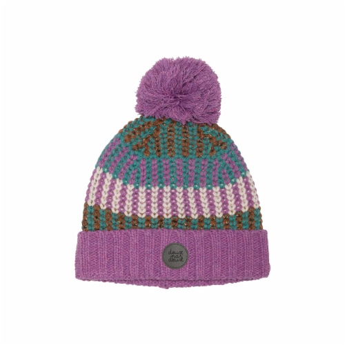 Striped Knit Hat Purple, Green, Brown And White Perspective: front