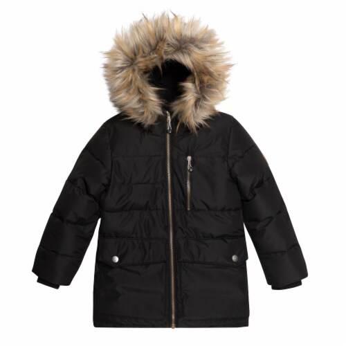 Puffy fur trimmed coat hot sale