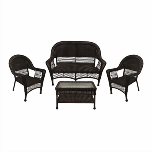 NorthLight 4 Pieces Brown Resin Wicker Patio Furniture Set - 2 Chairs Loveseat & Coffee Table Perspective: front