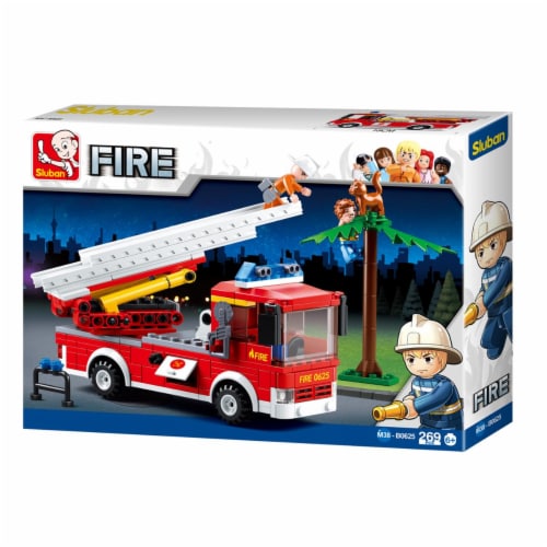 Sluban 625 Fire Truck w Aerial Ladder Building Brick Kit 269 Pcs