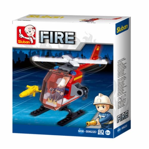 Sluban 667741117321 Small Fire Helicopter Building Brick Kit (80 pcs) Perspective: front