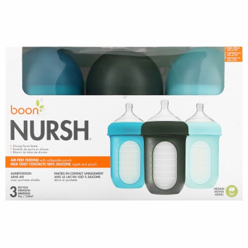 Boon Nursh Silicone Pouch Bottle 3m+ Medium 3 Bottles - 8 oz (236