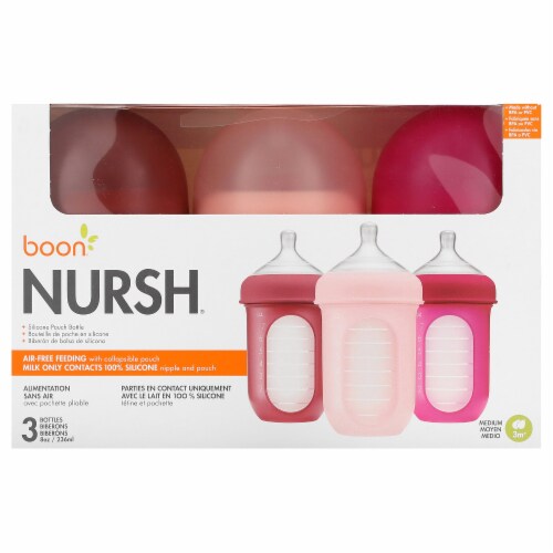 Boon Nursh Silicone Pouch Bottle 3m+ Medium 3 Bottles - 8 oz (236