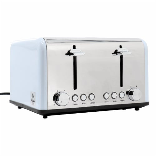 Redmond 4-Slice Extra Wide Slot 1650W Stainless Steel Toaster in Light Blue Perspective: front