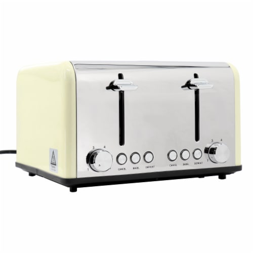 Redmond 4-Slice Extra Wide Slot 1650W Stainless Steel Toaster in Cream Perspective: front