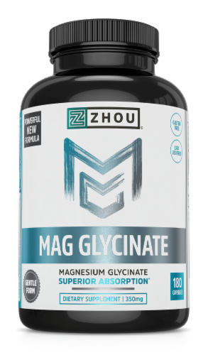 Zhou® Magnesium Glycinate Dietary Supplement Capsules 1350mg Perspective: front