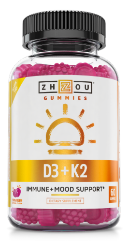 Zhou K2 + D3 Strawberry Flavor Gummies Perspective: front
