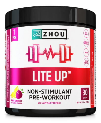 Zhou® Lite Up™ Berry Lemonade Non-Stimulant Pre-Workout Powder Perspective: front