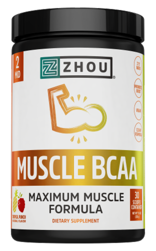 Zhou® Tropical Punch Muscle BCAA Maximum Muscle Formula Powder Perspective: front