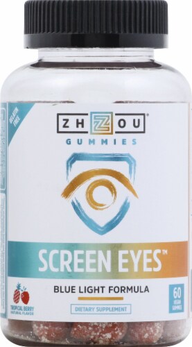 Zhou Screen Eyes Tropical Berry Flavor Blue Light Formula Vegan Gummies Perspective: front