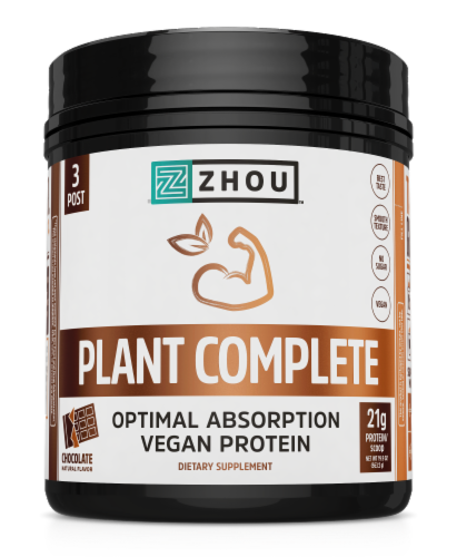 Zhou™ Chocolate Plant Complete Protein Powder Perspective: front