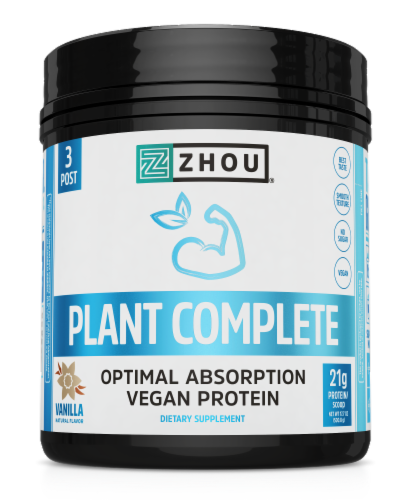 Zhou® Vanilla Plant Complete Protein Powder Perspective: front
