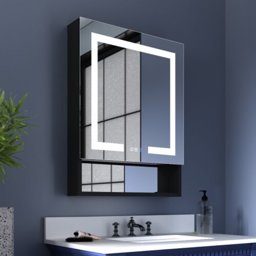 ExBrite 24 W x 32 H Lighted Black Medicine Cabinet Bathroom Medicine ...