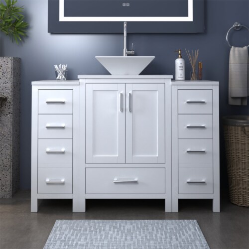 ExBrite 48“ Modern Wood Bathroom Vanity with Sink White Perspective: front