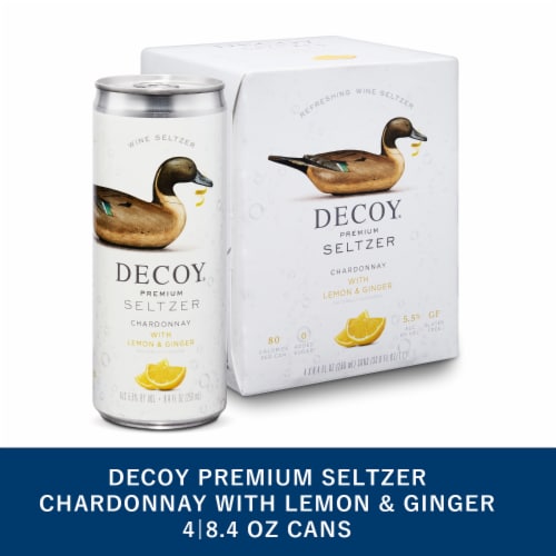 Decoy Premium Chardonnay with Lemon & Ginger Wine Hard Seltzer Low Calorie Perspective: front