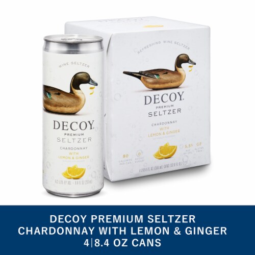 Decoy Premium Chardonnay with Lemon & Ginger Wine Hard Seltzer Low Calorie Perspective: front