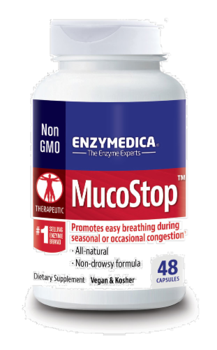 Enzymedica Mucostop Dietary Supplement Capsules Perspective: front