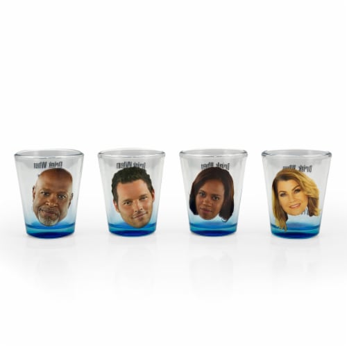 Greys Anatomy Drinking Game | Set Of 4 Character Shot Glasses | 2 Ounces Each Perspective: front