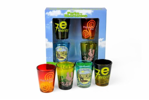 Parks and Recreation Location Logos 4 Piece Shot Glass Set Perspective: front