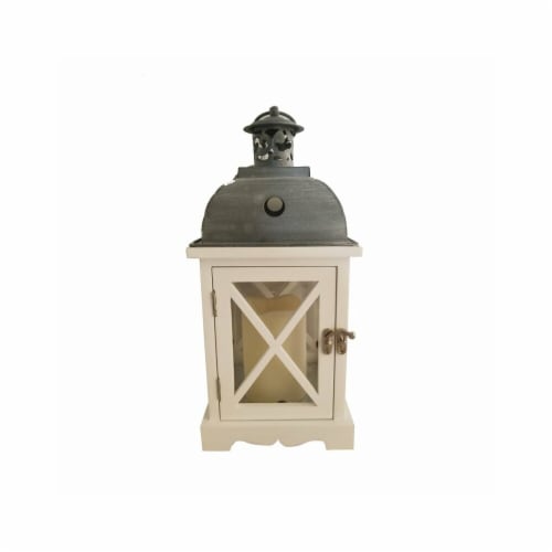 Infinity 8027959 LED Iron & Wood Lantern, White - Pack of 2 Perspective: front