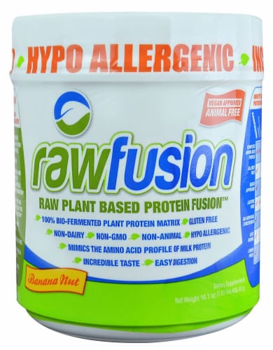 San Rawfusion Plant Based Banana Nut Flavored Protein Fusion Perspective: front
