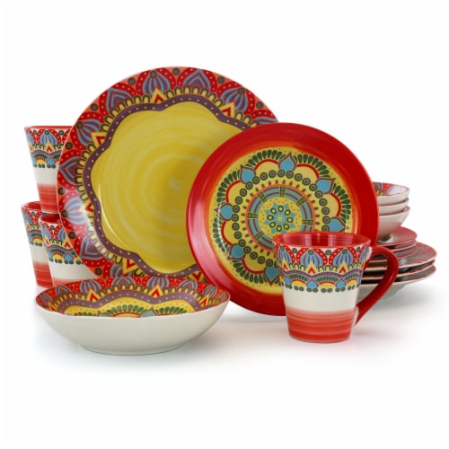 Elama Zen Red Mozaik 16 Piece Luxurious Stoneware Dinnerware Set Perspective: front