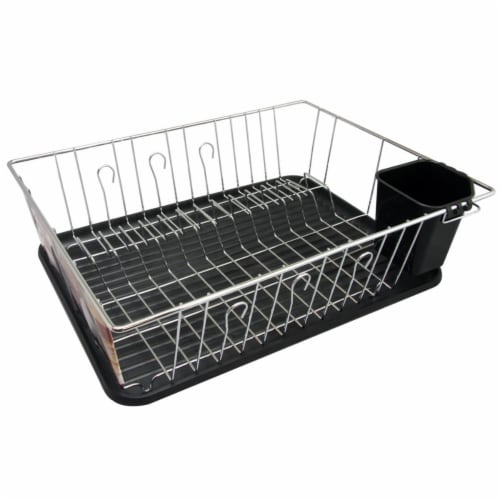 MegaChef Counter Top Drying Dish Rack, 16 Inch, Black and Silver Chrome Perspective: front