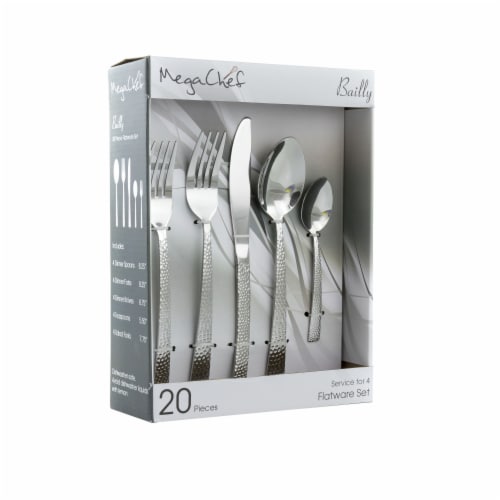 Megachef MCFW-BAILY-SILVER 4 in. Baily Flatware Utensil Set with Stainless Steel Silverware M Perspective: front