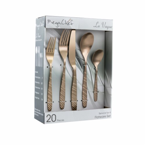 MegaChef Silverware Utensil Flatware Set, 20 Piece, Matte Rose Gold Perspective: front