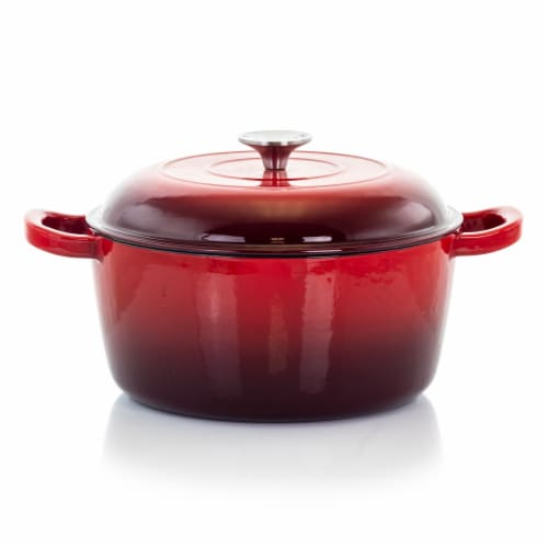 MegaChef Pre-Seasoned 9 Piece Cast Iron Skillet Set with Lids and Red  Silicone Holder